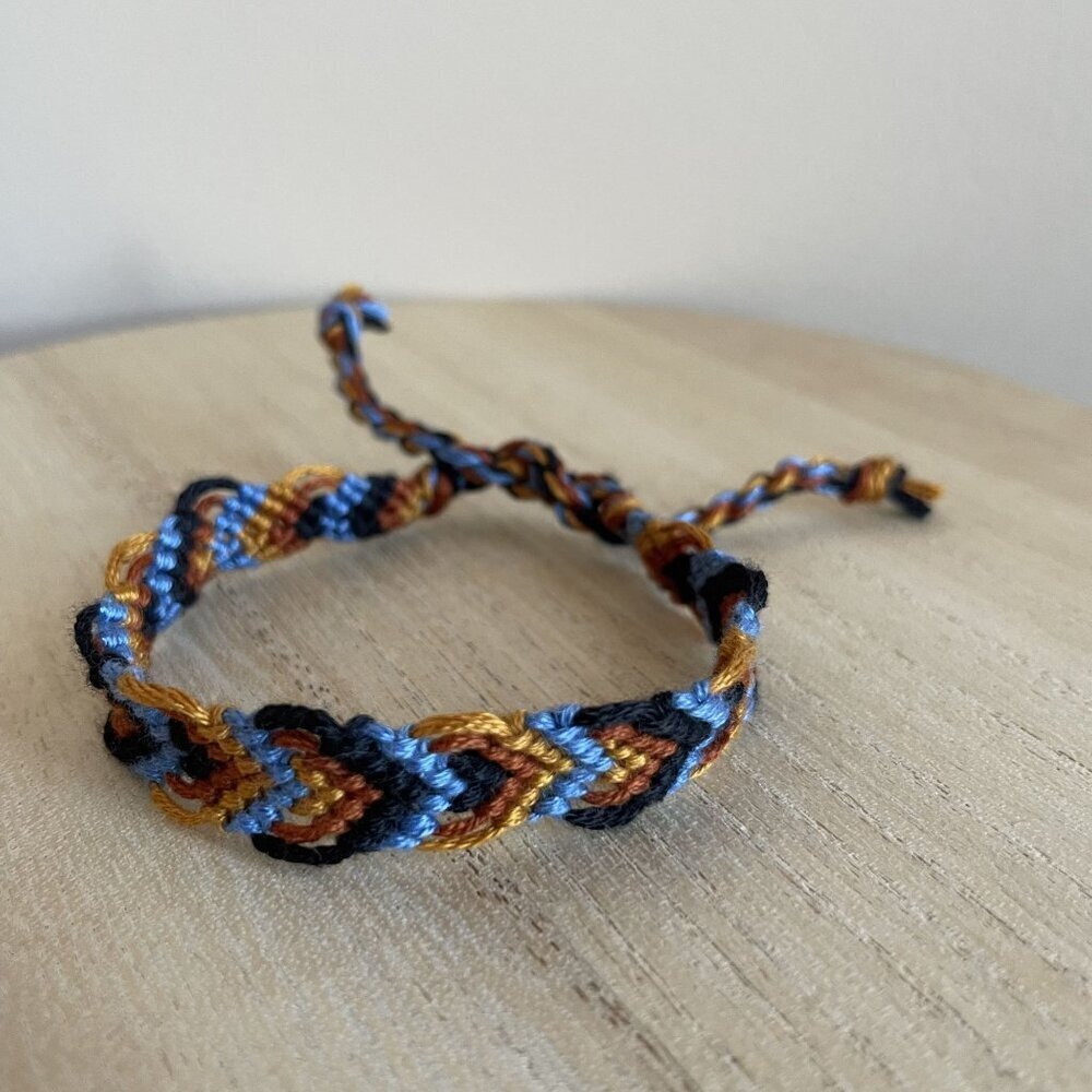 Handmade Maddie Woven Friendship Bracelet OS Blue Brown Women Cotton Tie